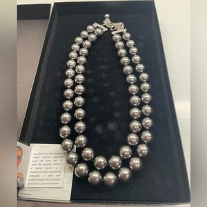 Elegant Grey Black Double Strand Faux Pearl Necklace - Joan Boyce